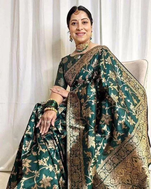 Dark_Green_Cotton_Silk_Printed_Banarasi_Saree_For_Women