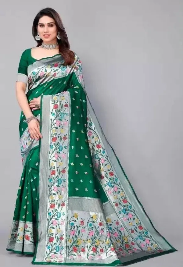 Green_Cotton_Silk_Jacquard_Woven_Banarasi_Saree_For_Women