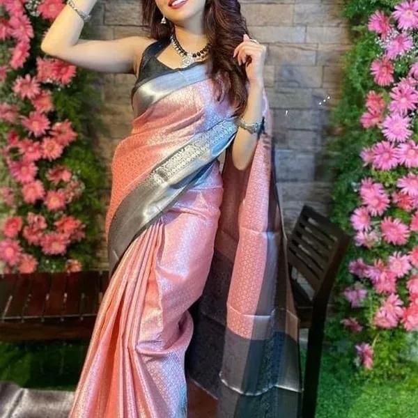 Pink_Silk_Blend_Floral_Print_Banarasi_Saree_For_Women