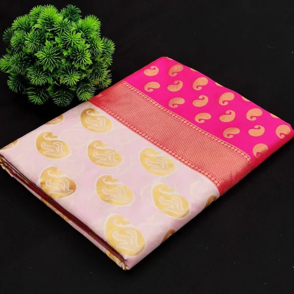 Cream_Silk_Blend_Paisley_Floral_Print_Bollywood_Saree_For_Women