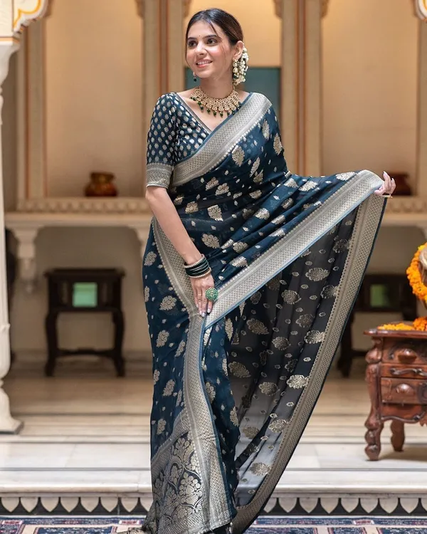 Blue_Cotton_Silk_Woven_Jacquard_Banarasi_Saree_For_Women
