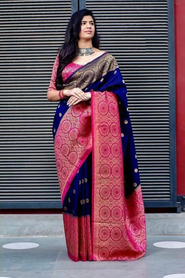 Blue_Cotton_Silk_Floral_Print_Regular_Saree_For_Women