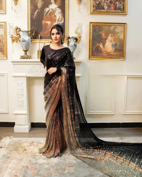 Black_Georgette_Sequin_Embellished_Regular_Saree_For_Women