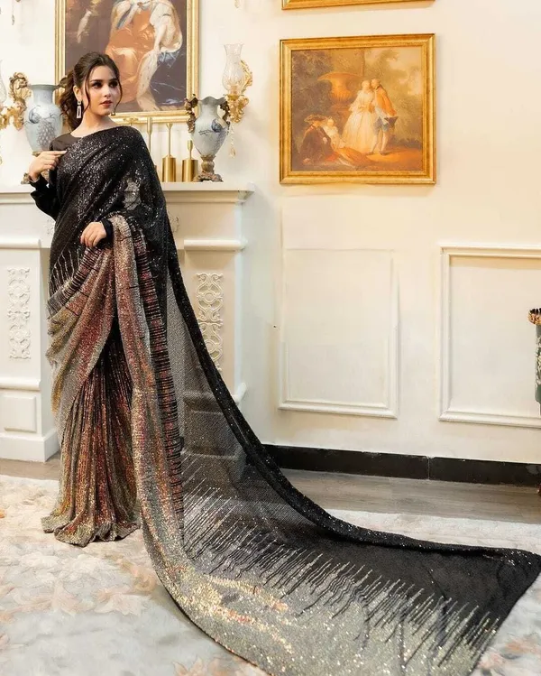 Black_Georgette_Sequin_Embellished_Regular_Saree_For_Women
