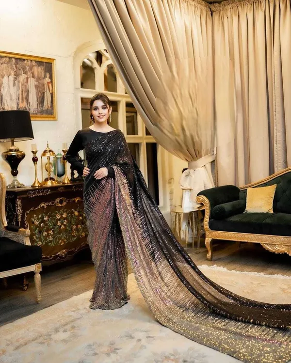 Black_Georgette_Sequin_Embellished_Regular_Saree_For_Women