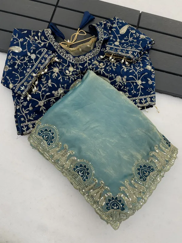 Sky_Blue_Color_Pure_Fandy_Satin_Silk_With_Sequence_And_Zari_Embroidery_Work