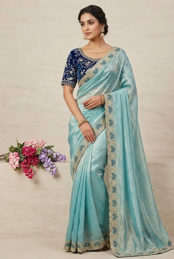 Sky_Blue_Color_Pure_Fandy_Satin_Silk_With_Sequence_And_Zari_Embroidery_Work