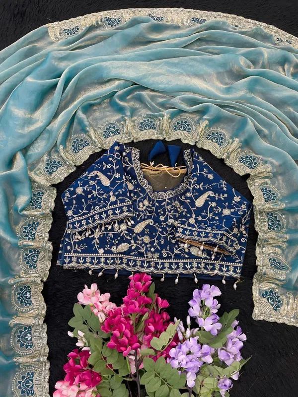 Sky_Blue_Color_Pure_Fandy_Satin_Silk_With_Sequence_And_Zari_Embroidery_Work