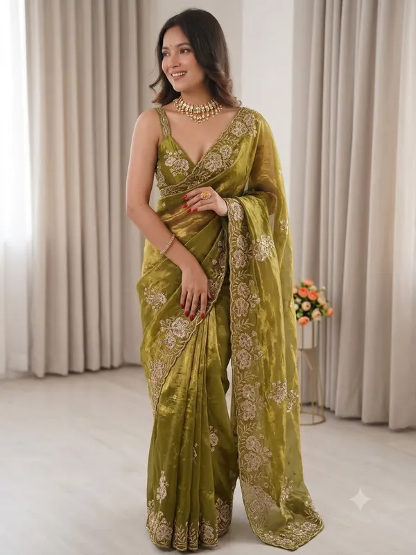 Green_Satin_Beads_Embroidery_Sequin_Cutwork_Border_Saree_For_Women