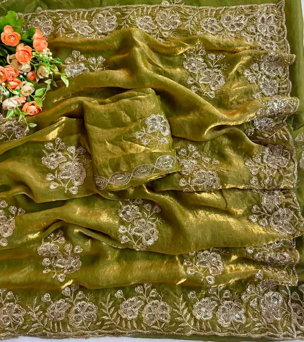 Green_Satin_Beads_Embroidery_Sequin_Cutwork_Border_Saree_For_Women
