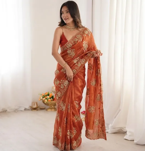 Orange_Satin_Beads_Embroidery_Sequin_Cutwork_Border_Saree_For_Women