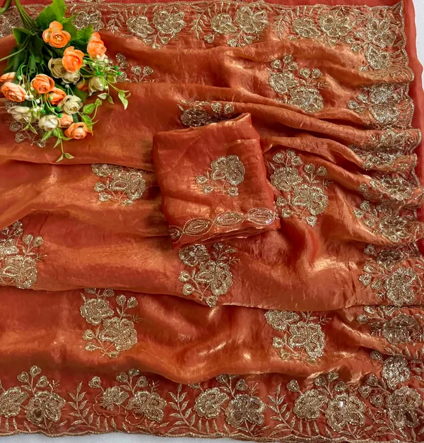 Orange_Satin_Beads_Embroidery_Sequin_Cutwork_Border_Saree_For_Women