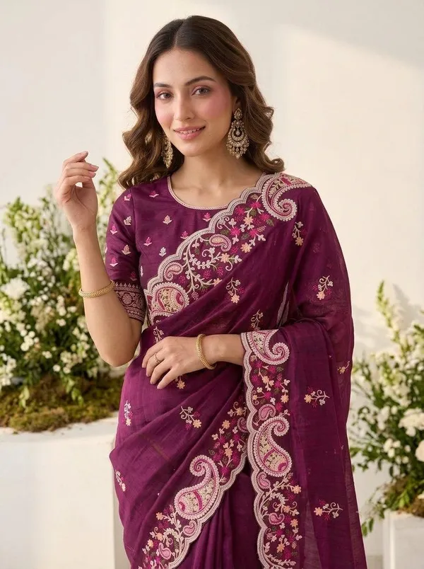 Wine_Space_Silk_C-Pallu_Embroidery_Cutwork_Border_Saree_For_Women