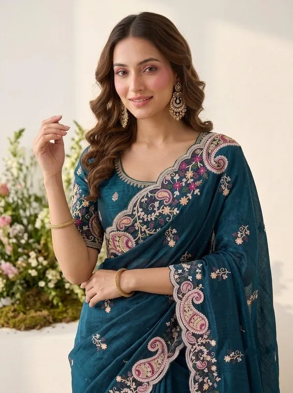 Teal_Space_Silk_C-Pallu_Embroidery_Cutwork_Border_Saree_For_Women