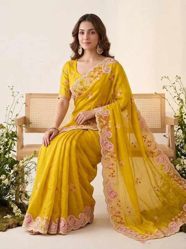 Yellow_Space_Silk_C-Pallu_Embroidery_Cutwork_Border_Saree_For_Women
