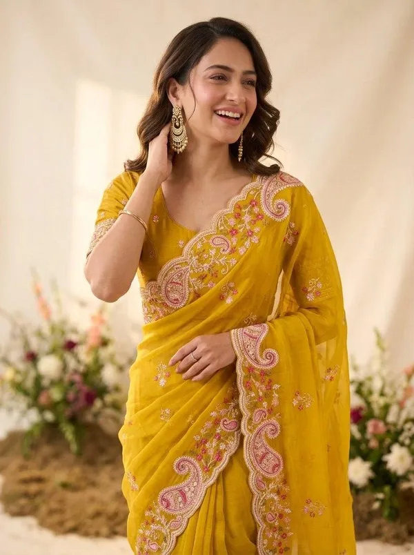 Yellow_Space_Silk_C-Pallu_Embroidery_Cutwork_Border_Saree_For_Women