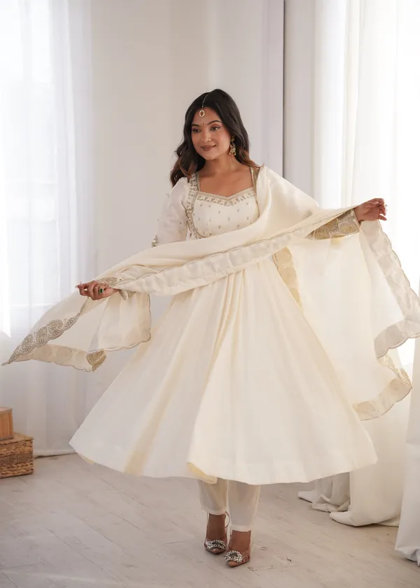 White_Color_Elegant_Embroidered_Sequence_Designer_Anarkali_Three_Piece_Set