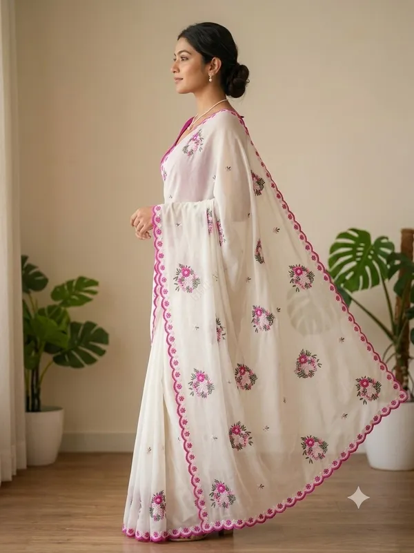 White_Color_Fancy_Saree_in_Georgette_Fabric