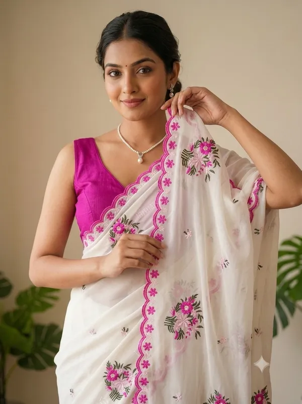 White_Color_Fancy_Saree_in_Georgette_Fabric