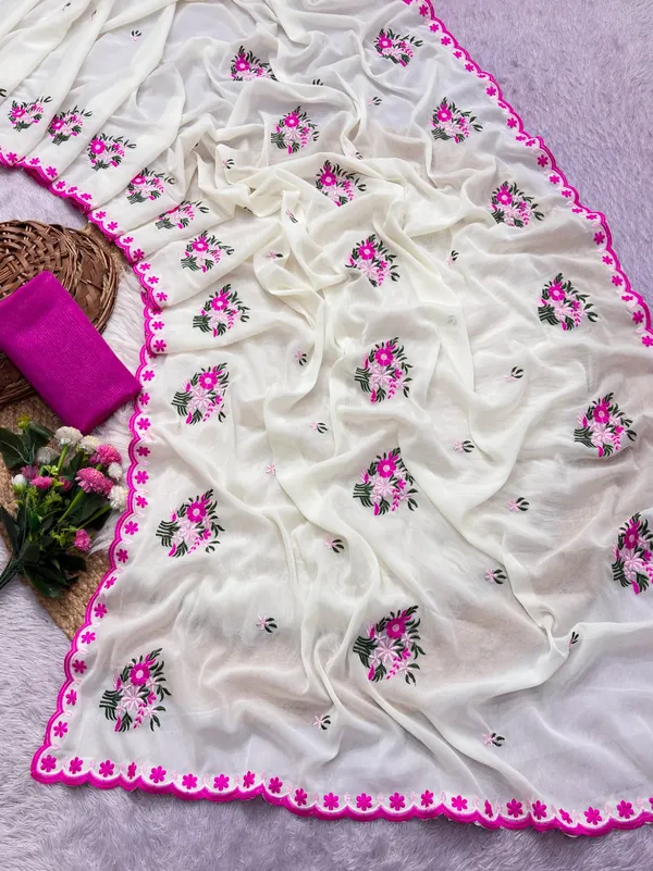 White_Color_Fancy_Saree_in_Georgette_Fabric