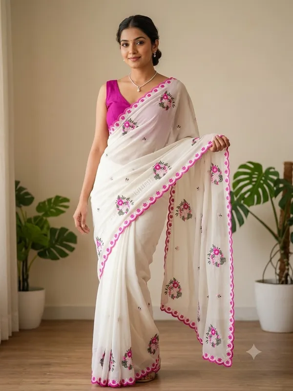 White_Color_Fancy_Saree_in_Georgette_Fabric