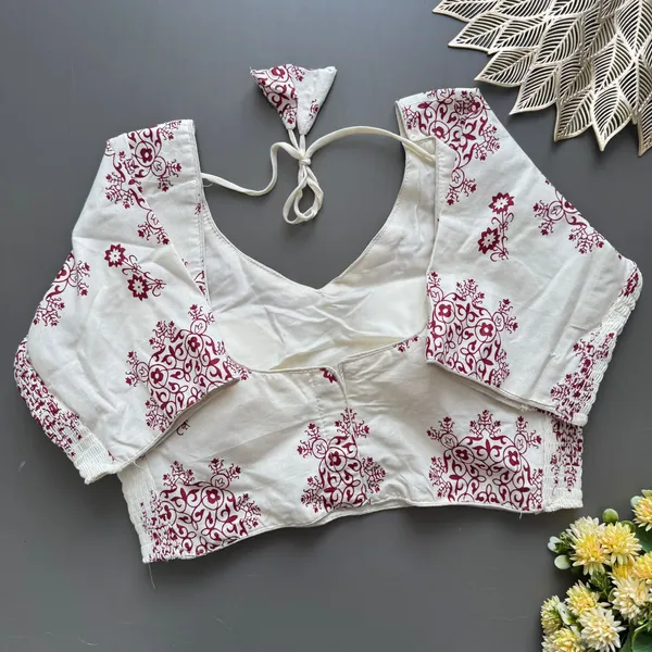 White_Maroon_Cotton_Blouse_Readymade