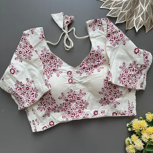 White_Maroon_Cotton_Blouse_Readymade
