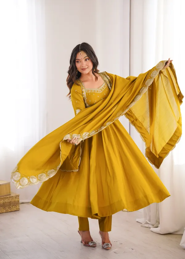 Yellow_Color_Elegant_Embroidered_Sequence_Designer_Anarkali_Three_Piece_Set