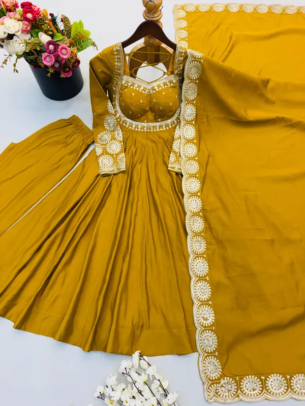 Yellow_Color_Elegant_Embroidered_Sequence_Designer_Anarkali_Three_Piece_Set