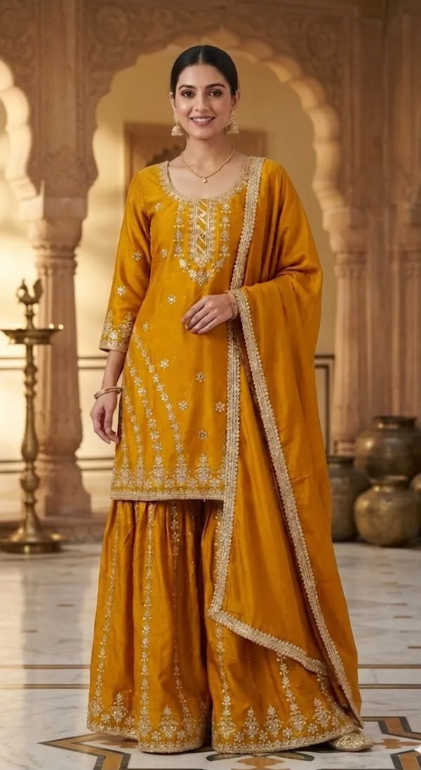 Yellow_Color_Sharara_Dress_in_Chinon_Fabric