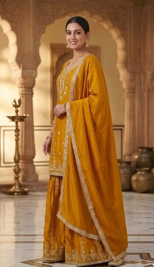 Yellow_Color_Sharara_Dress_in_Chinon_Fabric