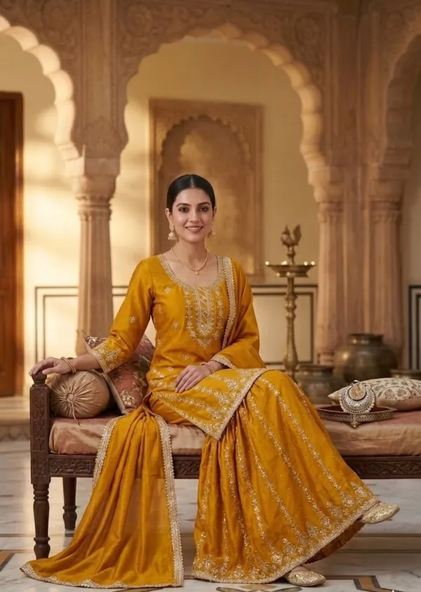 Yellow_Color_Sharara_Dress_in_Chinon_Fabric