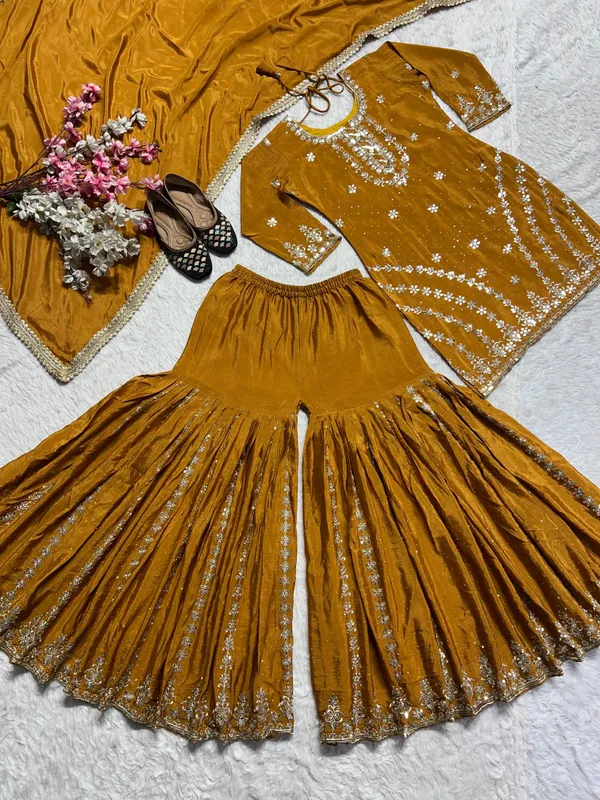 Yellow_Color_Sharara_Dress_in_Chinon_Fabric