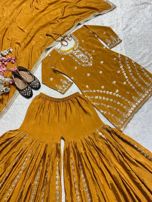 Yellow_Color_Sharara_Dress_in_Chinon_Fabric