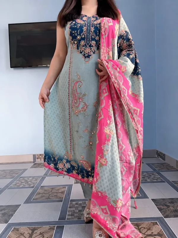 Multi_Color_Silk_Sleeveless_Kurta_Pant_Dupatta_Set_For_Women