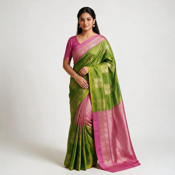 Green_Cotton_Silk_Printed_Banarasi_Saree_For_Women