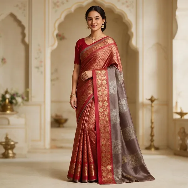 Grey_Cotton_Silk_Printed_Banarasi_Saree_For_Women