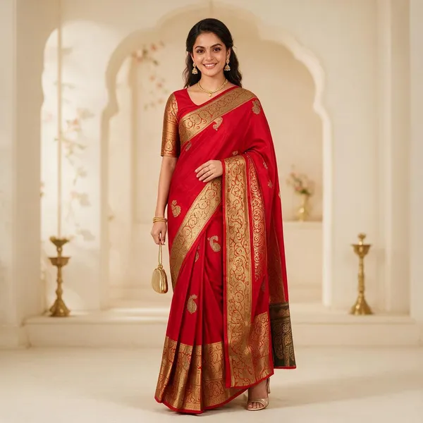Red_Cotton_Silk_Woven_Paisley_Banarasi_Regular_Saree_For_Women