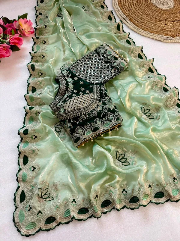 Light_Green_Satin_Silk_C-Pallu_Embroidery_Mirror_Work_Saree_For_Women