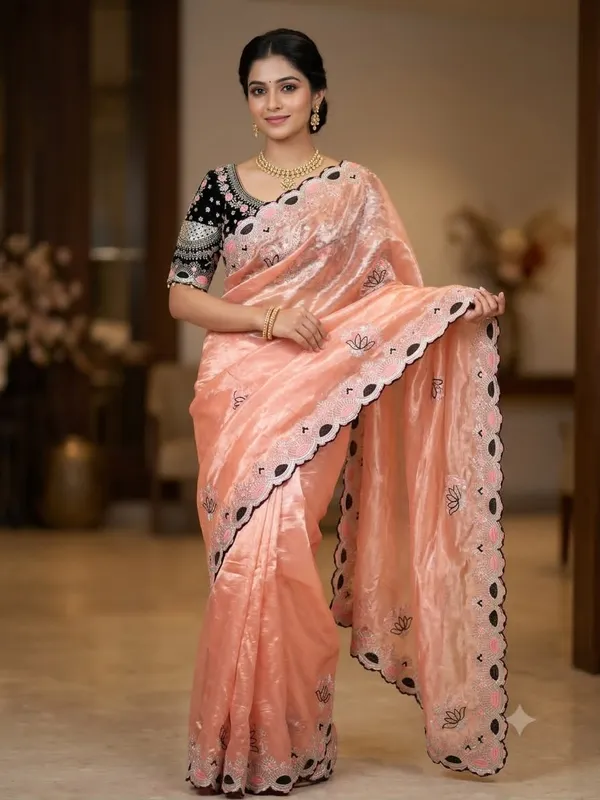 Orange_Satin_Silk_C-Pallu_Embroidery_Mirror_Work_Saree_For_Women