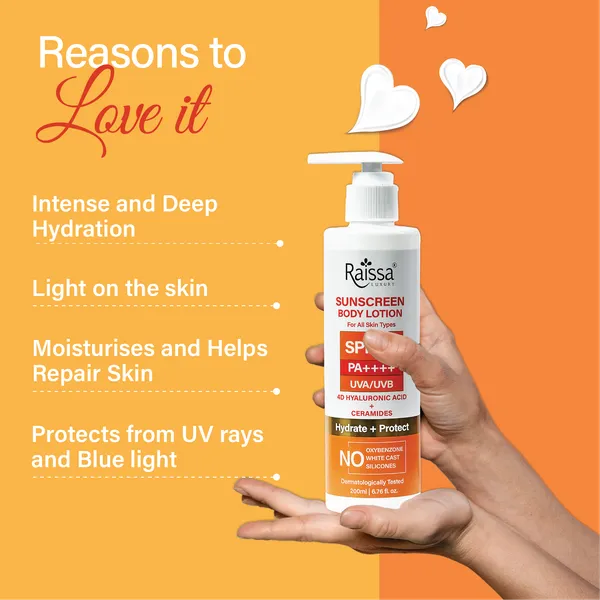 Raissa_SPF_50_Body_Sunscreen_Lotion,_200ml_|_Broad_Spectrum_UVA/UVB_PA++++_|_4D_Hyaluronic_Acid_+_Ceramides_+_Niacinamide_+_Cica_|_Hydrating,_Non-Sticky,_No_Whitecast_|_For_All_Skin_Types,_Men_&_Women