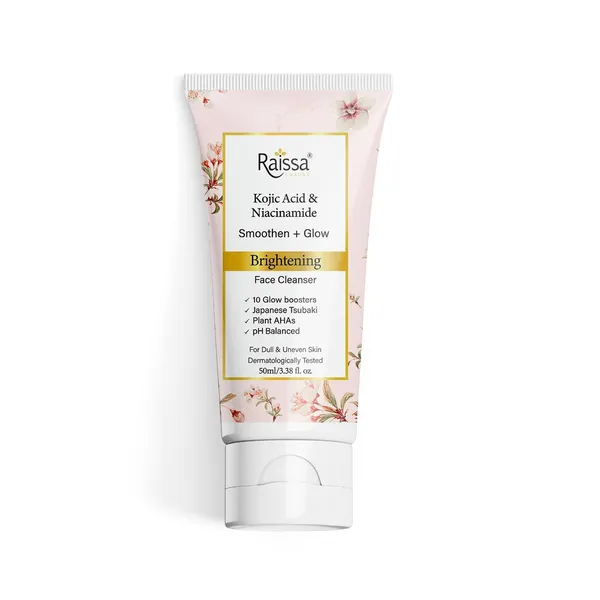 Raissa_Brightening_Face_Wash_Cleanser_Soap_Free_with_Kojic_Acid,_Niacinamide,_Glow_Boosters_for_Dull,_Uneven_Skin|_Tan_removal,_Depigmentation,_dark_spot_correction|_Japanese_Tsubaki_&_Plant_AHAs|50ml_-_Pack_of_2