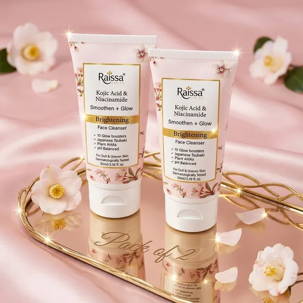 Raissa_Brightening_Face_Wash_Cleanser_Soap_Free_with_Kojic_Acid,_Niacinamide,_Glow_Boosters_for_Dull,_Uneven_Skin|_Tan_removal,_Depigmentation,_dark_spot_correction|_Japanese_Tsubaki_&_Plant_AHAs|50ml_-_Pack_of_2