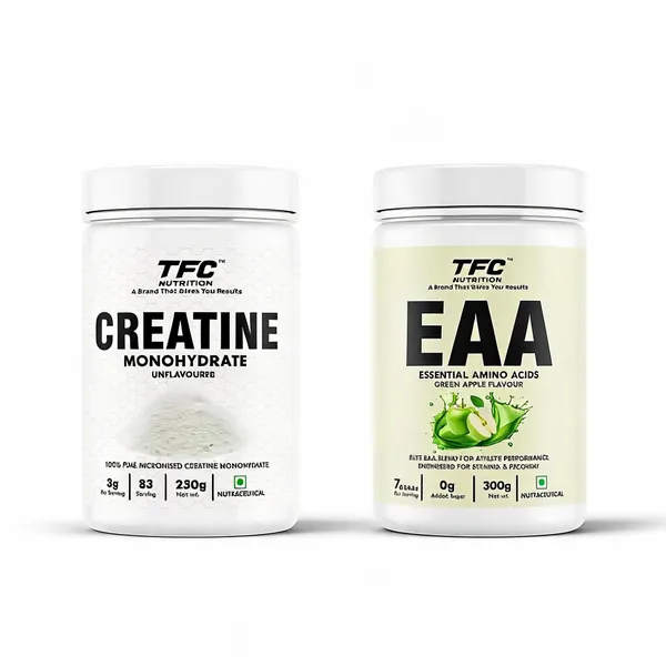 TFC_Creatine_Monohydrate_And_EAA_Amino_Stack_Unflavoured_And_Green_Apple_Pack_Of_2