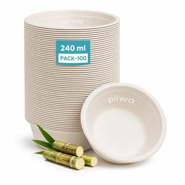 Pliwa_Disposable_Bowl_|_Round_Bowl_|_240_Ml_|_Non_Toxic,_Compostable_|_Sturdy,_Microwave_Safe,_Leak-Resistant_|_Sugarcane_Bagasse_Eco-Friendly_Round_Bowl_(White)_-_Pack_Of_100