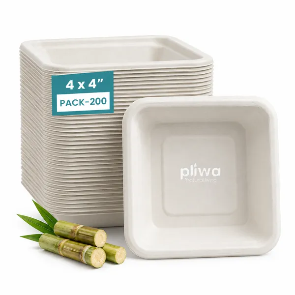 Pliwa_Disposable_Bowl_|_Dona_|_4_X_4_|_Non_Toxic,_Compostable_|_Sturdy,_Microwave_Safe,_Leak-Resistant_|_Sugarcane_Bagasse_Eco-Friendly_Square_Bowl_(White)_-_Pack_Of_200