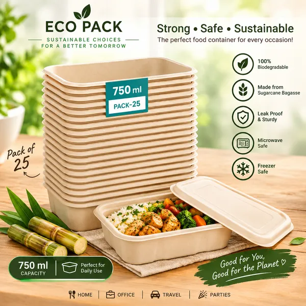 Pliwa_|_Disposable_Rectangle_Container_With_Lid_|_750_Ml_-_Pack_Of_25_|_For_Takeaway_&_Food_Storage_|_Sturdy,_Microwave_Safe,_Leak-Resistant_|_Sugarcane_Bagasse_Eco-Friendly_Container_(B.White)