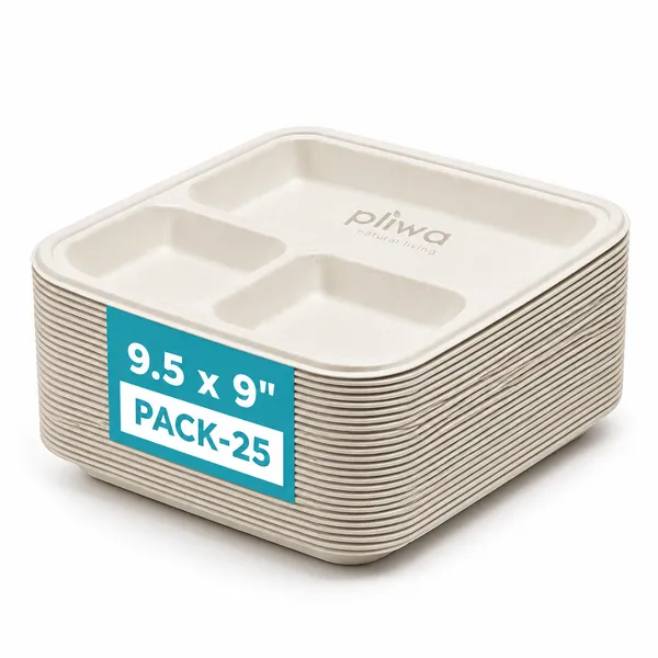 Pliwa_Disposable_Bagasse_Meals_Tray_|_3_Compartment_|_Square_(White)_-_Pack_of_25