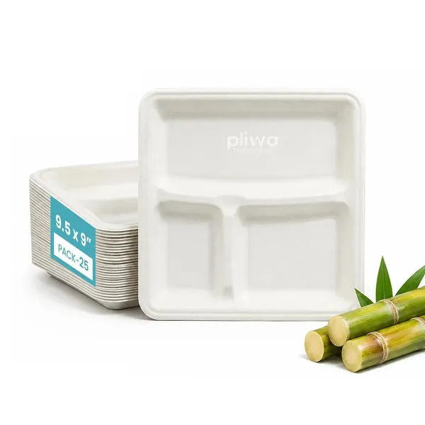 Pliwa_Disposable_Bagasse_Meals_Tray_|_3_Compartment_|_Square_(White)_-_Pack_of_25