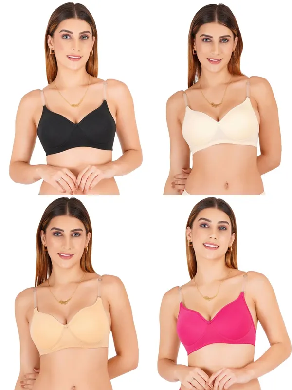 Multicolour_Cotton_Padded_V-Neck_Bra_For_Women_Pack_Of_4